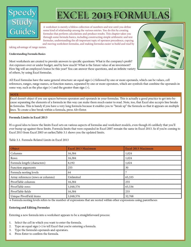 Excel 2013 Formulas (Speedy Study Guide)
