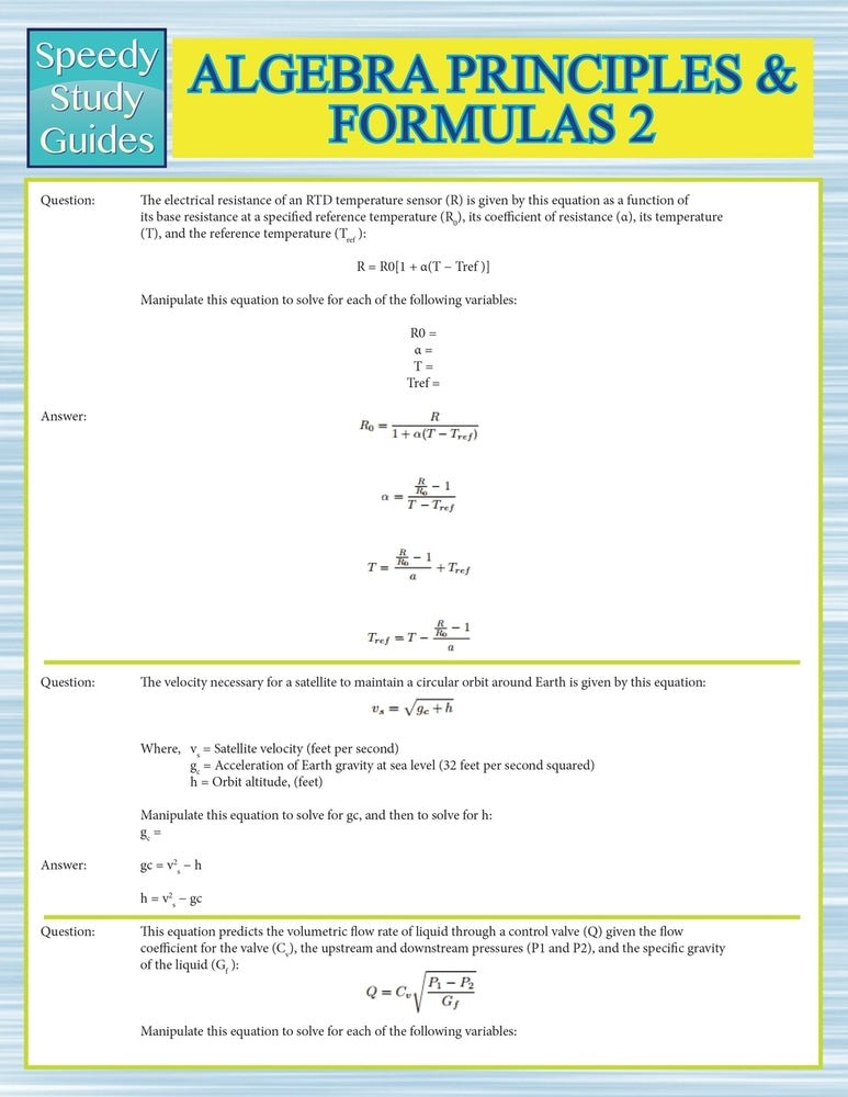 Algebra Principles And Formulas 2 (Speedy Study Guides)