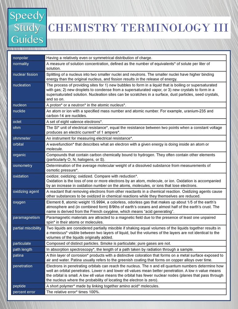 Chemistry Terminology III (Speedy Study Guides)