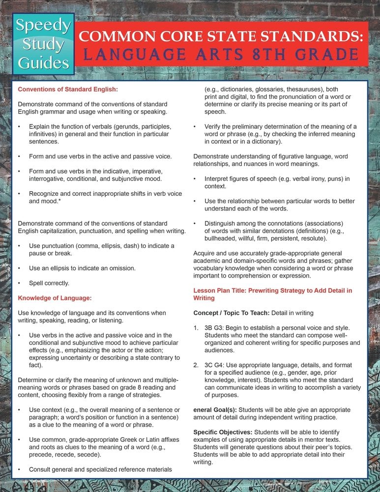 Common Core State Standards: Language Arts 8th Grade (Speedy Study Guides)