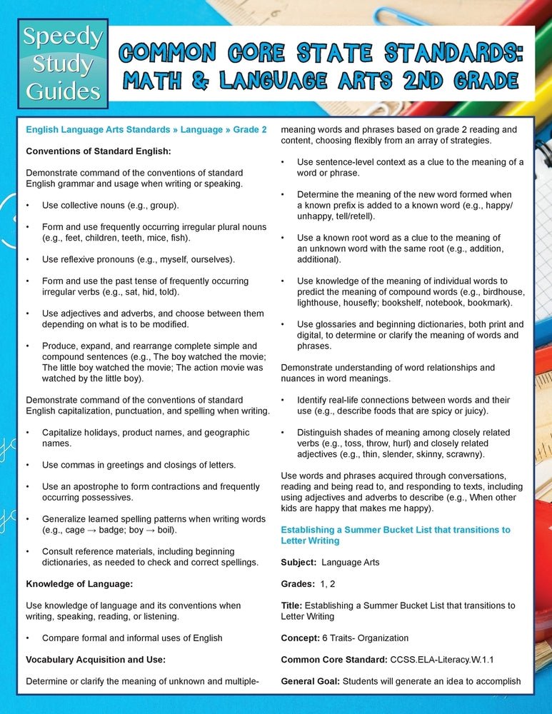 Common Core State Standards: Math And Language Arts 2nd Grade (Speedy Study Guides)