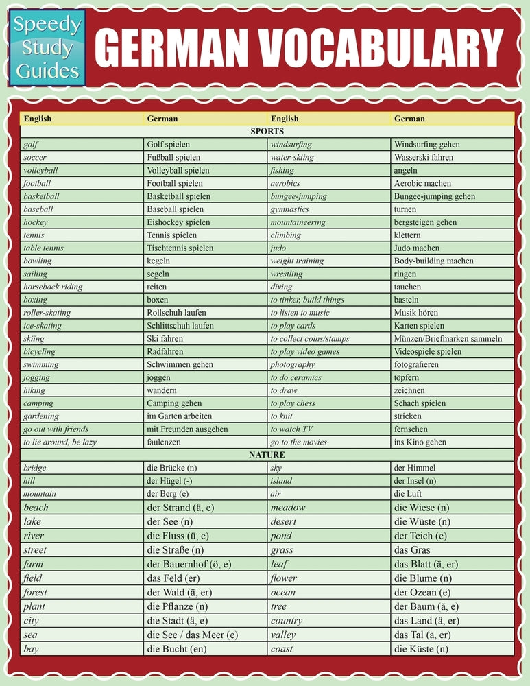 German Vocabulary (Speedy Study Guides: Academic)