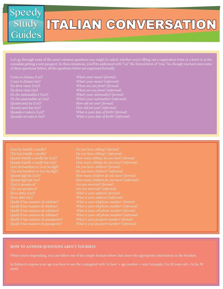 Italian Conversation (Speedy Study Guides: Academic)