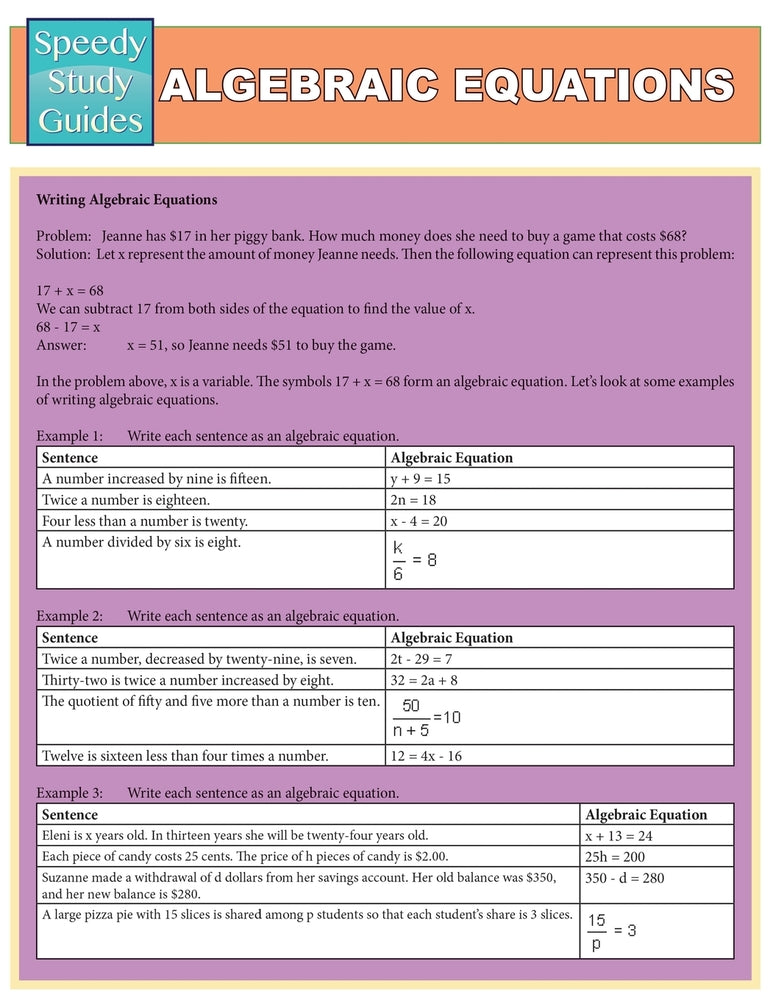 Algebraic Equations (Speedy Study Guides: Academic)