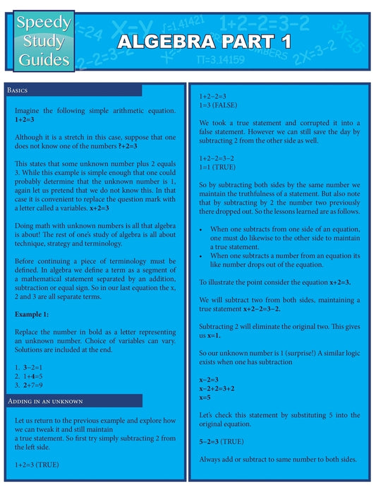 Algebra Part 1 (Speedy Study Guides: Academic)