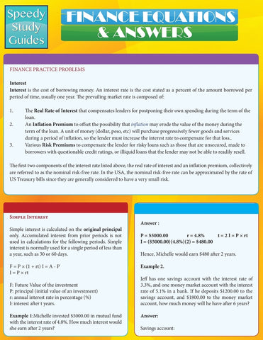 Finance Equations & Answers (Speedy Study Guides: Academic)