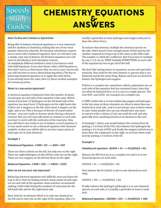 Chemistry Equations & Answers