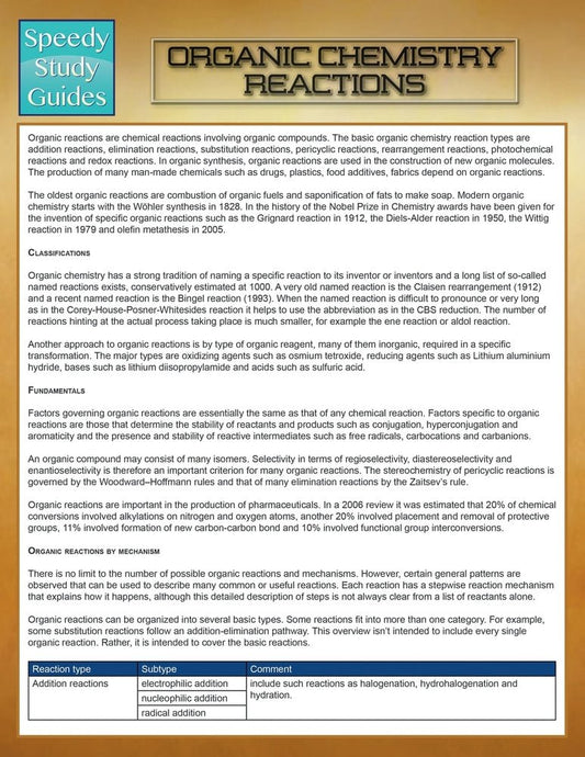 Organic Chemistry Reactions (Speedy Study Guide)