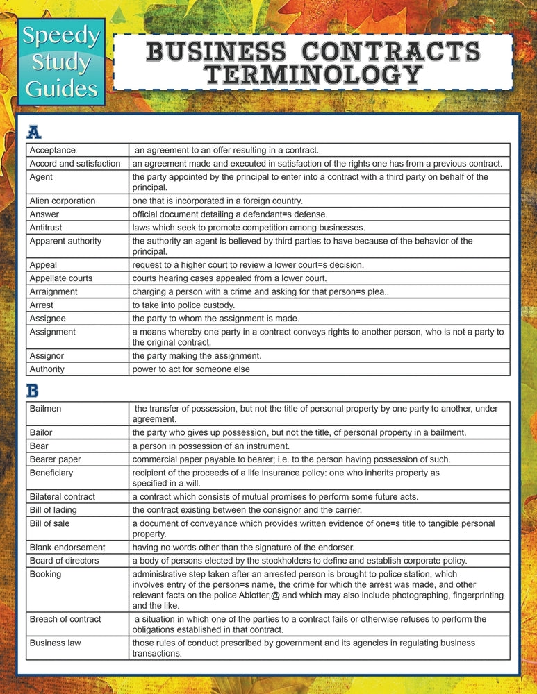 Business Contracts Terminology (Speedy Study Guide)