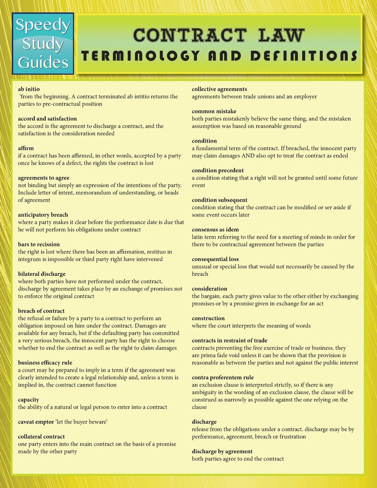 Contract Law Terminology and Definitions (Speedy Study Guide)