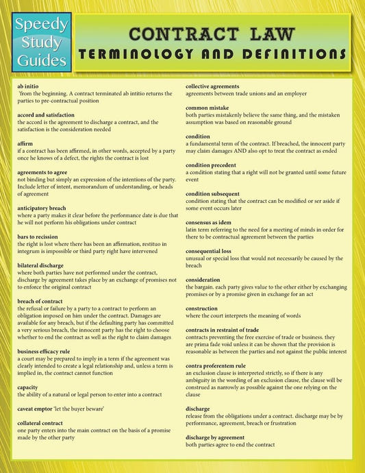 Contract Law Terminology and Definitions (Speedy Study Guide)