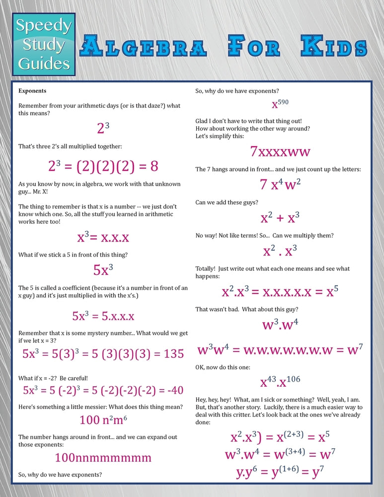 Algebra For Kids (Speedy Study Guide)