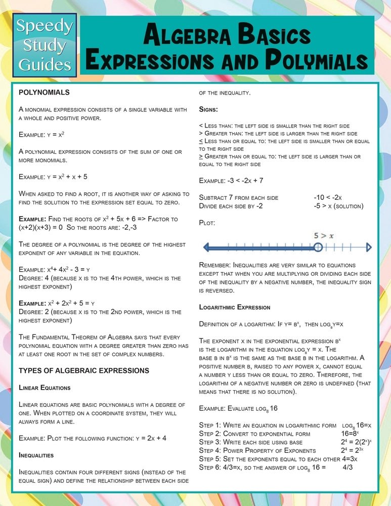 Algebra Basics, Expressions and Polymials (Speedy Study Guide)