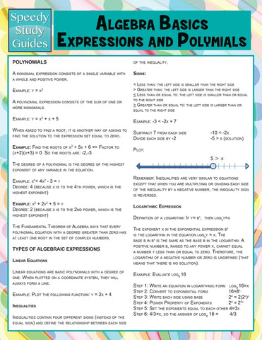 Algebra Basics Expressions and Polymials (Speedy Study Guide)