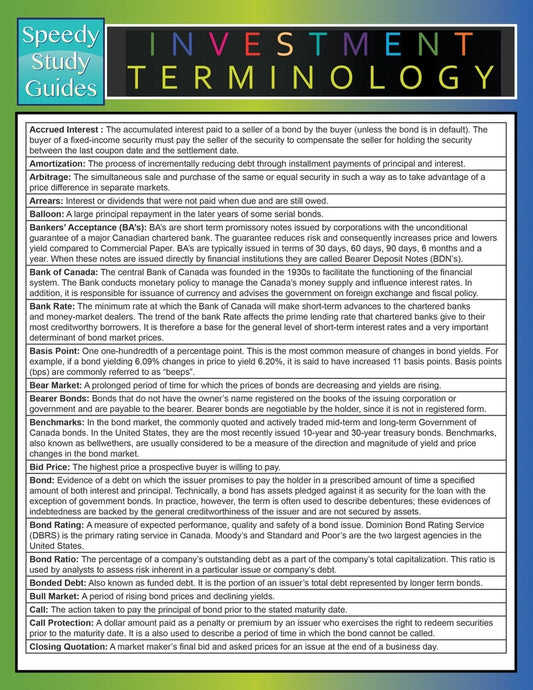 Investment Terminology (Speedy Study Guides)