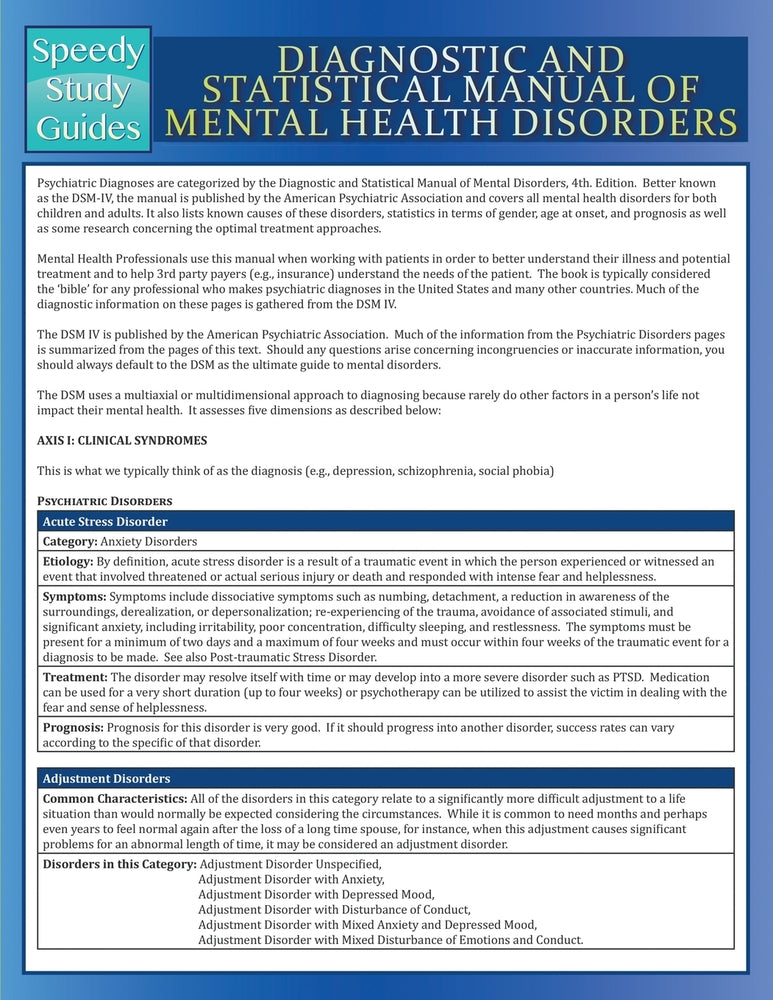 Diagnostic and Statistical Manual of Mental Health Disorders (Speedy Study Guide)