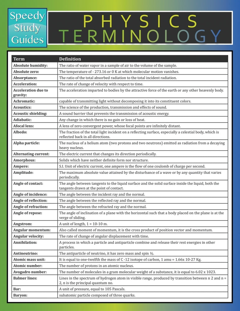 Physics Terminology (Speedy Study Guide)