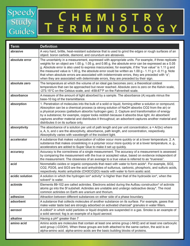 Chemistry Terminology (Speedy Study Guide)