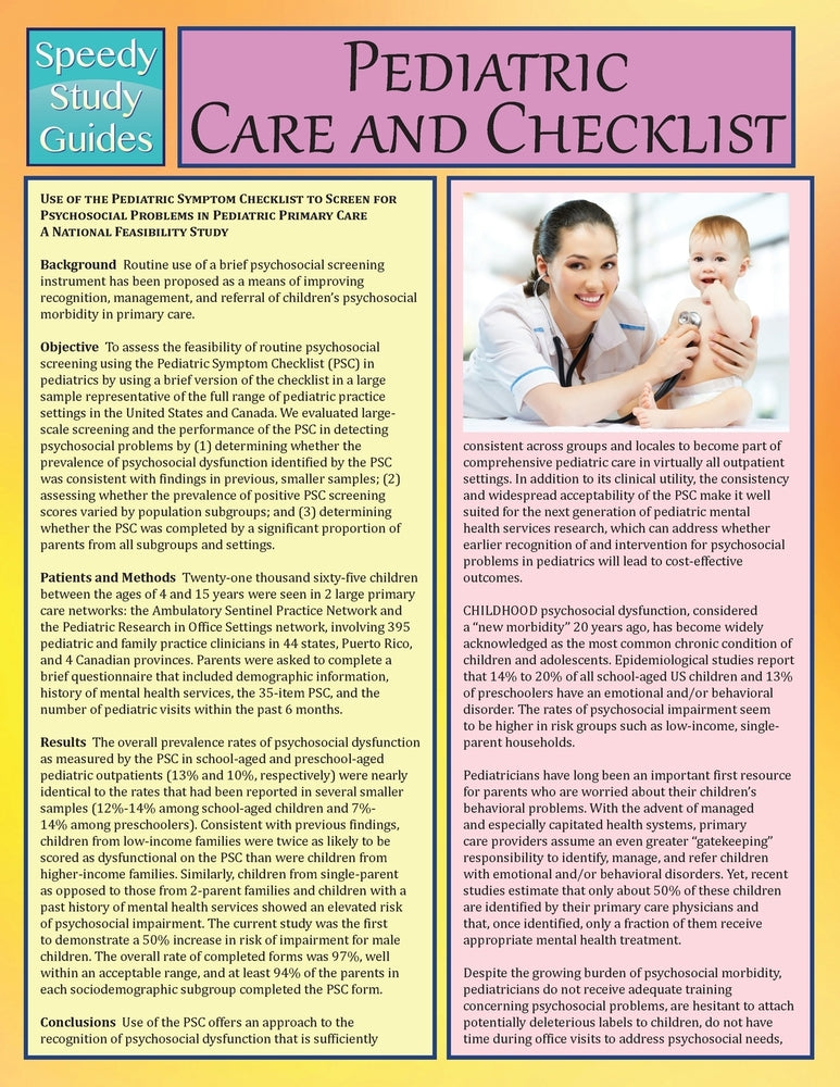 Pediatric Care and Checklist (Speedy Study Guide)