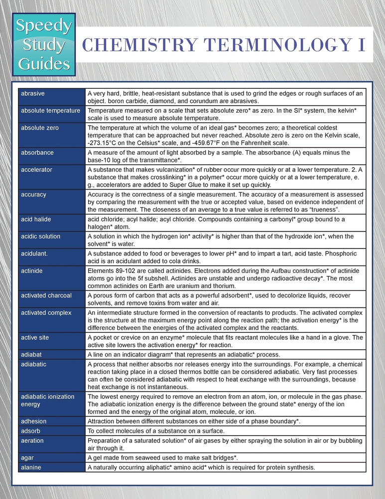 Chemistry Terminology I (Speedy Study Guides)