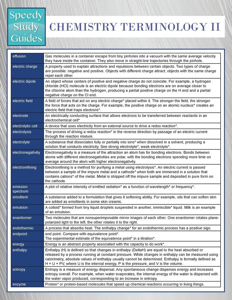 Chemistry Terminology II (Speedy Study Guides)