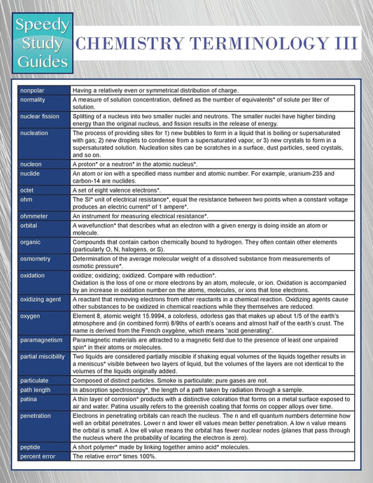 Chemistry Terminology III (Speedy Study Guides)