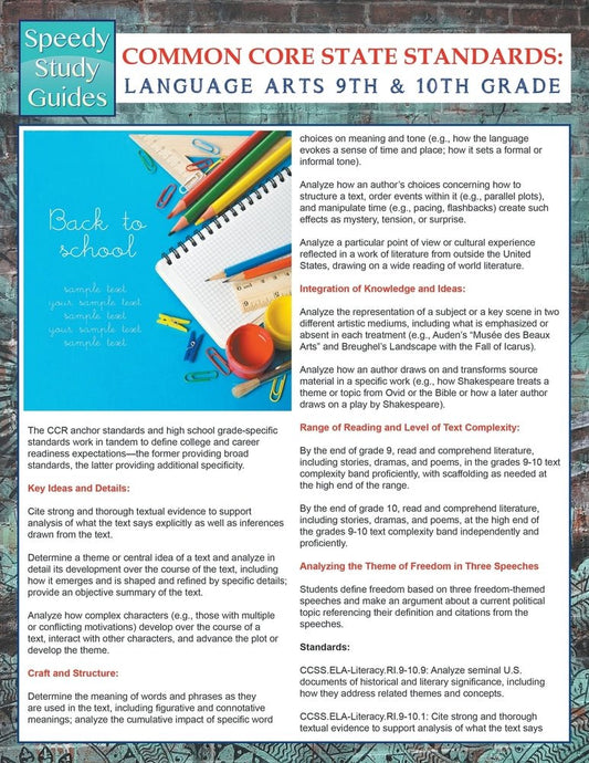 Common Core State Standards: Language Arts 9th And 10Th Grade (Speedy Study Guides)