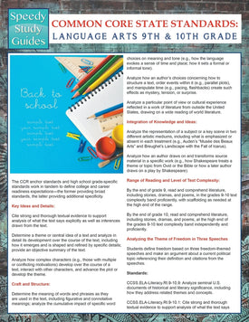 Common Core State Standards: Language Arts 9th And 10Th Grade (Speedy Study Guides)