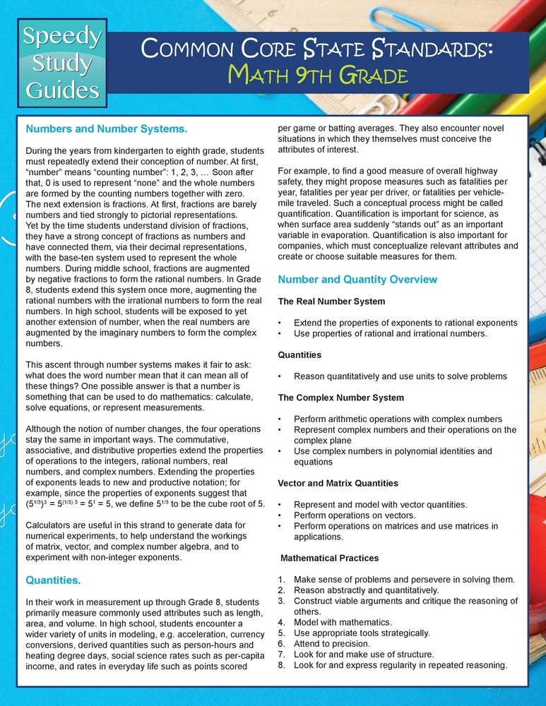 Common Core State Standards: Math 9th Grade (Speedy Study Guides)