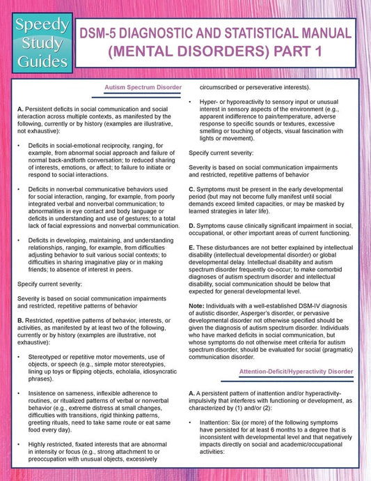 DSM-5 Diagnostic and Statistical Manual (Mental Disorders) Part 1 (Speedy Study Guides)