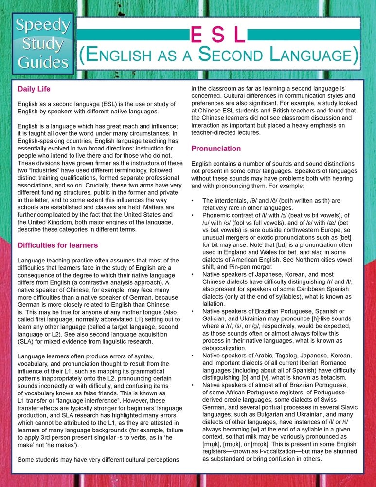 ESL (English as a Second Language) (Speedy Study Guides)